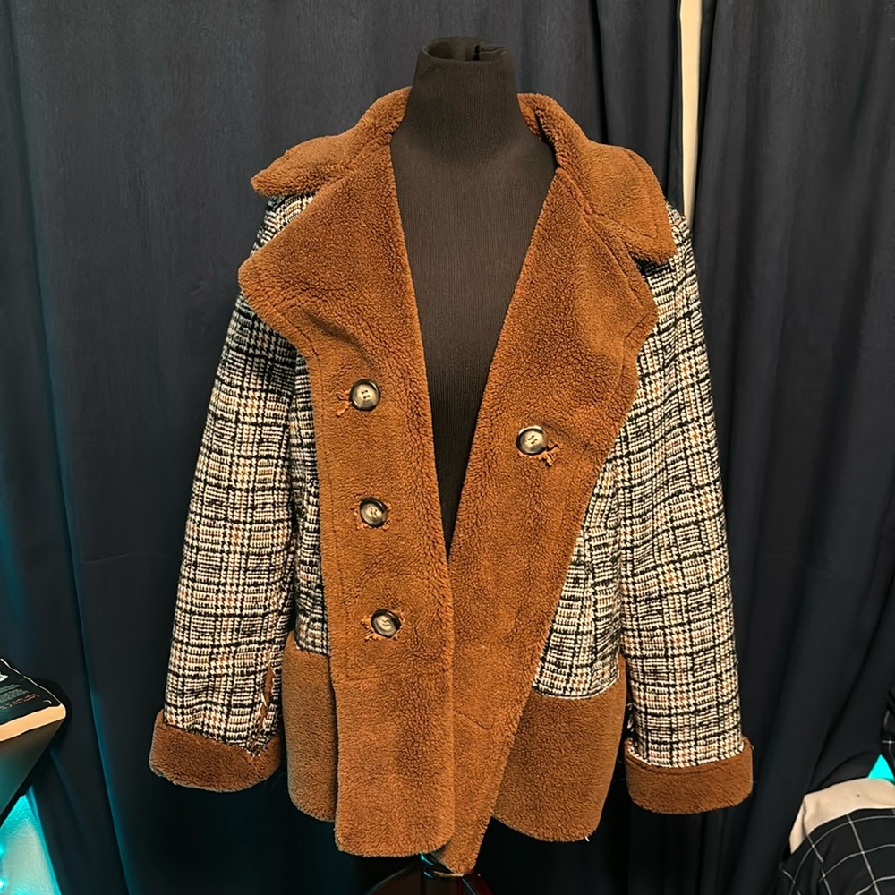 Fuzzy plaid coat